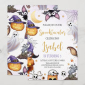 Spooktaculaire Paarse Halloween-verjaardag Kaart (Voorkant / Achterkant)