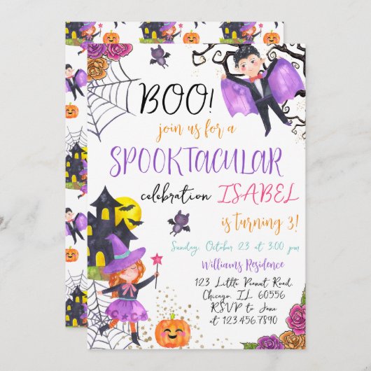 Spooktaculaire Paarse Roze Halloween Verjaardag Kaart (Voorkant / Achterkant)