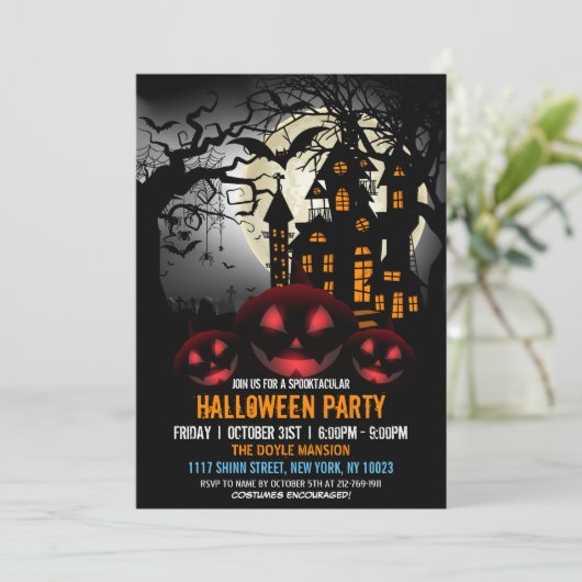 Spooktaculaire pomkin Dark Haunted House Halloween Kaart (Staand voorkant)