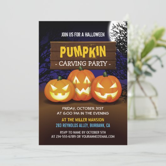 Spooktaculaire pompoen Carving Halloween Party Kaart (Staand voorkant)