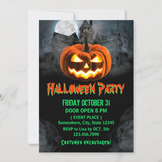 Spooktaculaire pompoen Haunted House Halloween Par Kaart (Voorkant)