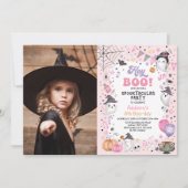 Spooktaculaire roze Ghost Halloween Birthday Girl Kaart (Voorkant)