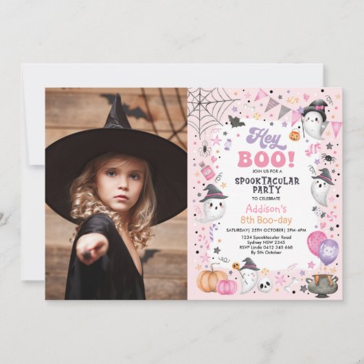 Spooktaculaire roze Ghost Halloween Birthday Girl Kaart (Voorkant)