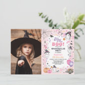 Spooktaculaire roze Ghost Halloween Birthday Girl Kaart (Staand voorkant)