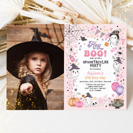 Spooktaculaire roze Ghost Halloween Birthday Girl Kaart