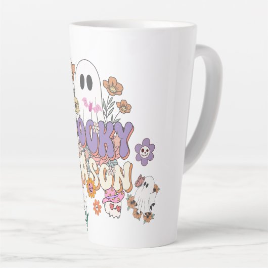 Spooktaculaire Schattigee Geest Kleurrijke Bloemen Latte Mok (Rechterhoek)