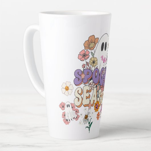 Spooktaculaire Schattigee Geest Kleurrijke Bloemen Latte Mok (Linkerhoek)