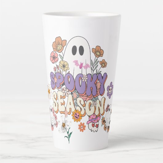 Spooktaculaire Schattigee Geest Kleurrijke Bloemen Latte Mok (Voorkant)