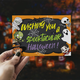 Spooktaculaire Schattigee Halloween Monster Cartoo Briefkaart