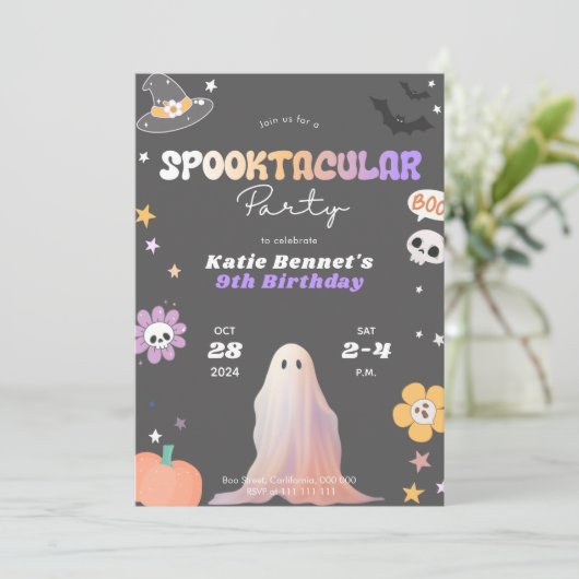 Spooktaculaire Schattigee Halloween Verjaardagsfee Kaart (Staand voorkant)