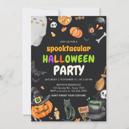 Spooktaculaire Schattigee Kinder kostuum Halloween Kaart (Voorkant)