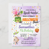 Spooktaculaire snoepjes en behandeling halloween-v kaart (Voorkant)