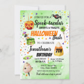 Spooktaculaire snoepjes en behandeling halloween-v kaart (Voorkant)