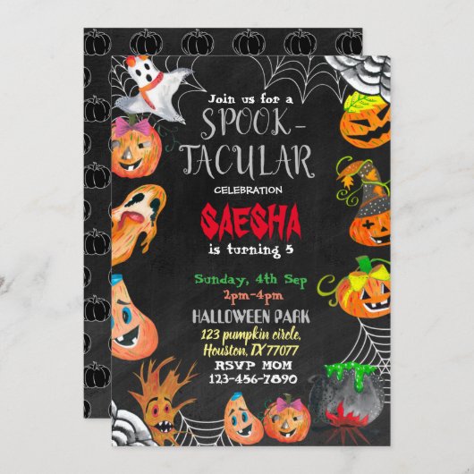 Spooktaculaire uitnodiging 2e verjaardag (Voorkant / Achterkant)