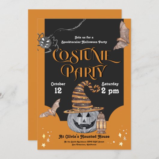Spooktaculaire uitnodiging van Costume Halloween P (Voorkant / Achterkant)