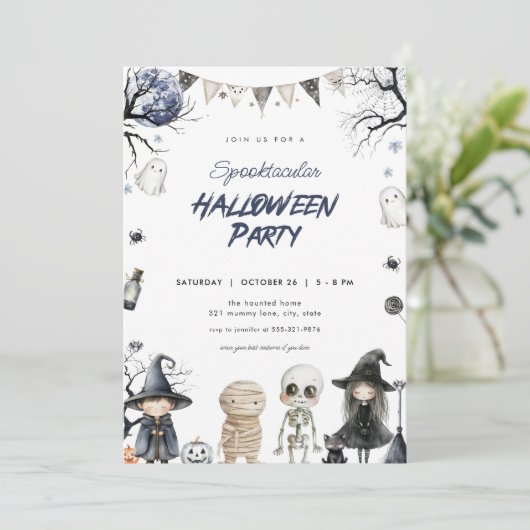 Spooktaculaire uitnodiging van de Costume Party (Staand voorkant)