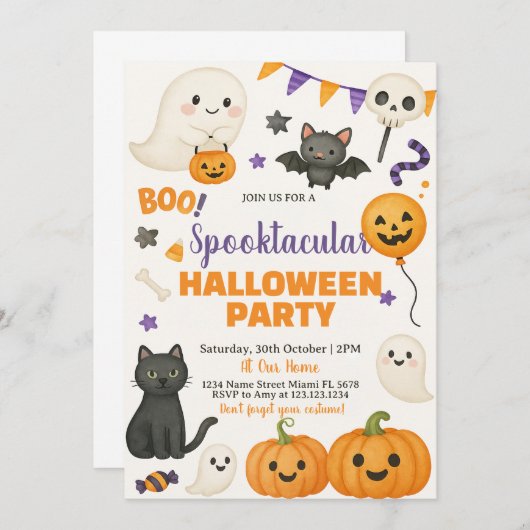 Spooktaculaire uitnodiging van Halloween Party (Voorkant / Achterkant)
