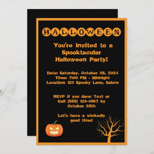 Spooktaculaire uitnodiging van Halloween Party (Voorkant / Achterkant)