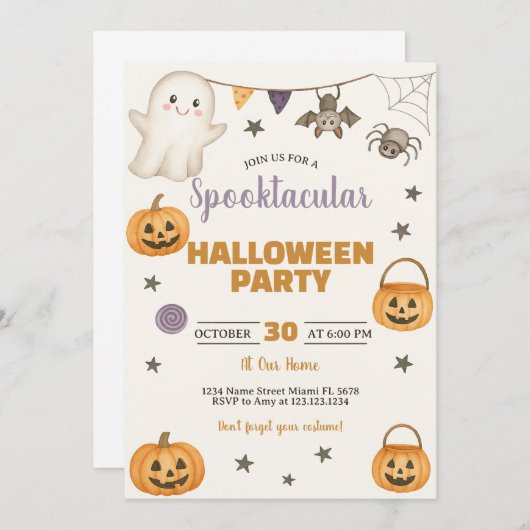 Spooktaculaire uitnodiging van Halloween Party (Voorkant / Achterkant)