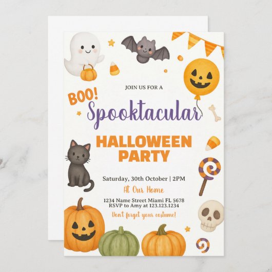 Spooktaculaire uitnodiging van Halloween Party (Voorkant / Achterkant)