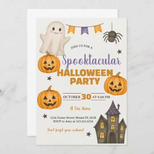 Spooktaculaire uitnodiging van Halloween Party (Voorkant / Achterkant)