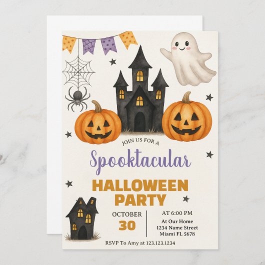 Spooktaculaire uitnodiging van Halloween Party (Voorkant / Achterkant)