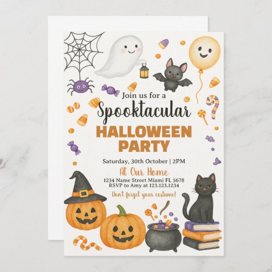 Spooktaculaire uitnodiging van Halloween Party (Voorkant / Achterkant)