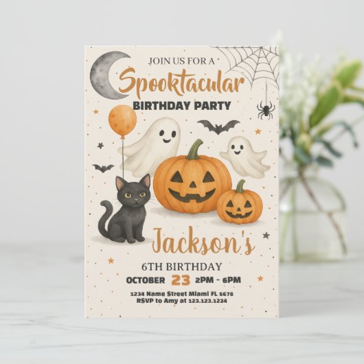 Spooktaculaire uitnodiging voor Birthday (Staand voorkant)