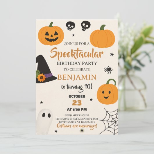 Spooktaculaire uitnodiging voor Birthday (Staand voorkant)
