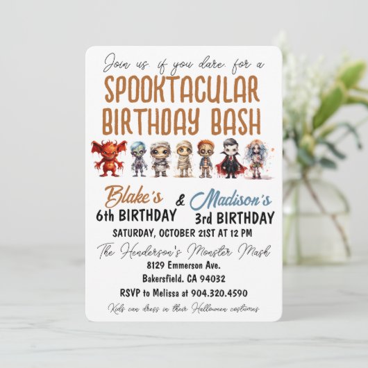 Spooktaculaire uitnodiging voor Birthday (Staand voorkant)