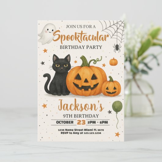 Spooktaculaire uitnodiging voor Birthday (Staand voorkant)