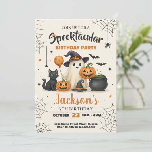 Spooktaculaire uitnodiging voor Birthday (Staand voorkant)