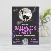 Spooktaculaire uitnodiging voor Black Cat Hallowee (Staand voorkant)