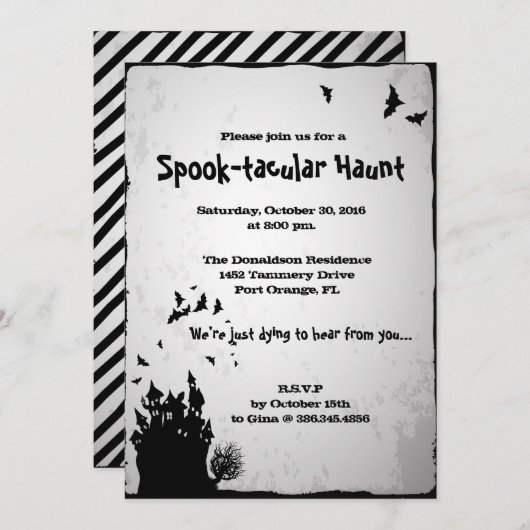 Spooktaculaire uitnodiging voor Haunt Halloween Pa (Voorkant / Achterkant)