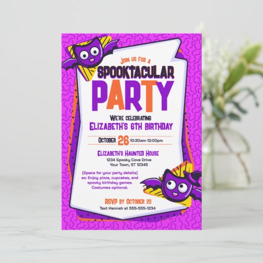 Spooktacular Bats verjaardagsuitnodiging Kaart (Staand voorkant)
