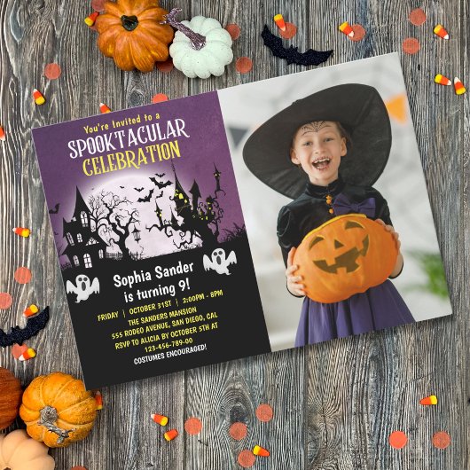 Spooktacular Birthday KIds Halloween with Photo Kaart