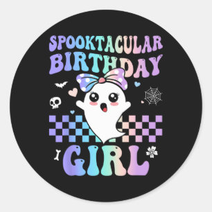Spooktacular Birthday Schattigee geest Halloween B Ronde Sticker