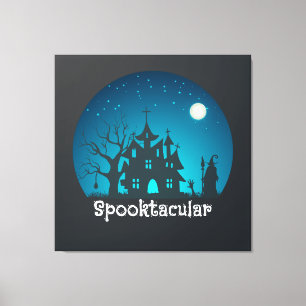 Spooktacular Blauwe en Zwarte Spukhuis Canvas Afdruk