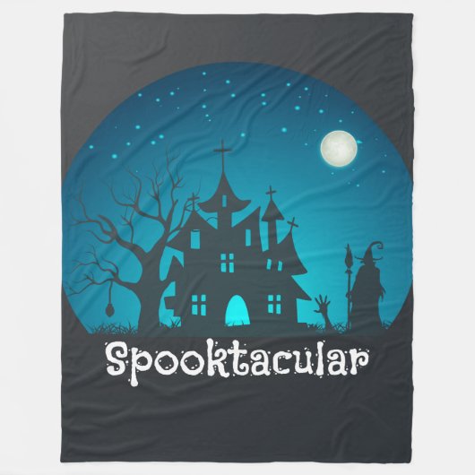 Spooktacular Blue and Black Haunted House Fleece Deken (Voorkant)