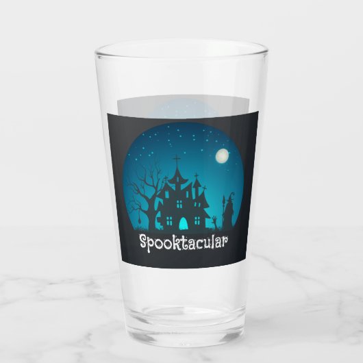 Spooktacular Blue and Black Haunted House Glas (Achterkant)