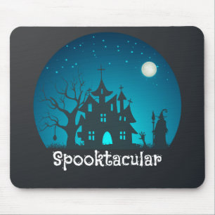 Spooktacular Blue and Black Haunted House Muismat