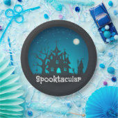 Spooktacular Blue and Black Haunted House Papieren Bordje (Feest)