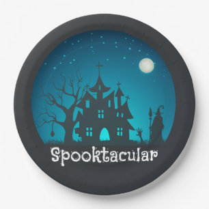 Spooktacular Blue and Black Haunted House Papieren Bordje