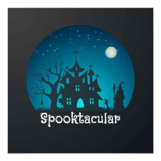 Spooktacular Blue and Black Haunted House Perfect Poster (Voorkant)