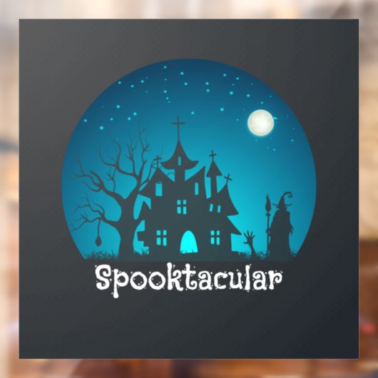 Spooktacular Blue and Black Haunted House Raamsticker (Vel 2)