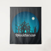Spooktacular Blue and Black Haunted House Wandkleed (Voorkant)