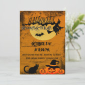 Spooktacular Cat and Witch Halloween Party Kaart (Staand voorkant)