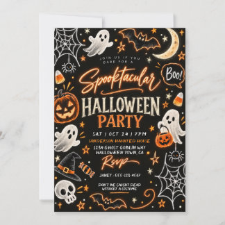 Spooktacular Chalkboard Ghosts Orange Halloween Pa Kaart