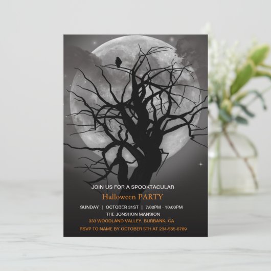 Spooktacular Dark Haunted Forest Halloween Party Kaart (Staand voorkant)