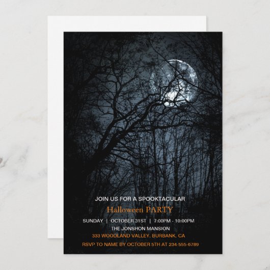 Spooktacular Dark Haunted Forest Halloween Party Kaart (Voorkant / Achterkant)